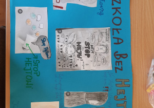 Plakat wykonany przez uczniów pod tytułem: Szkoła bez hejtu.